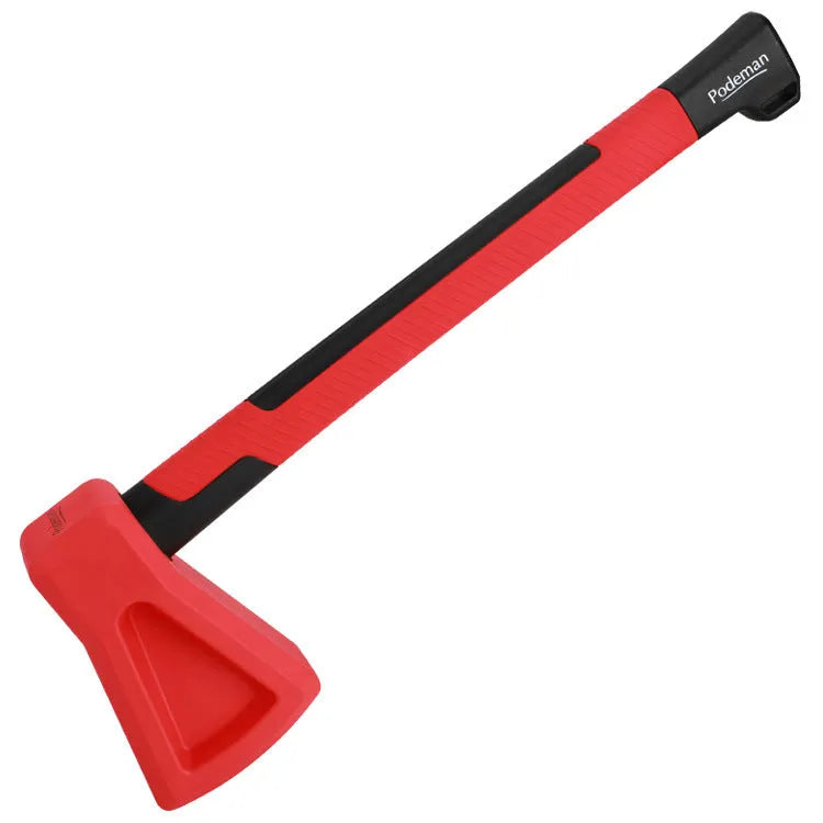 Red plastic axe-shaped muscle trainer for home fitness and strength exercises.