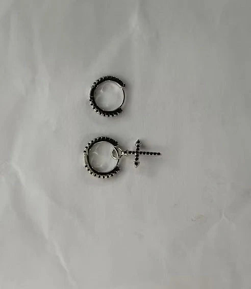 Trendy black copper-plated earrings with zircon inlays and cross design