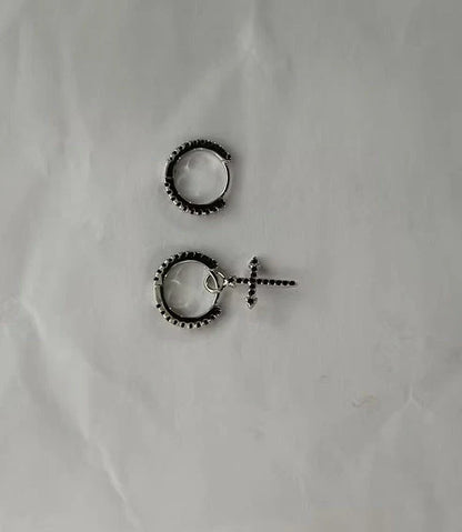 Trendy black copper-plated earrings with zircon inlays and cross design