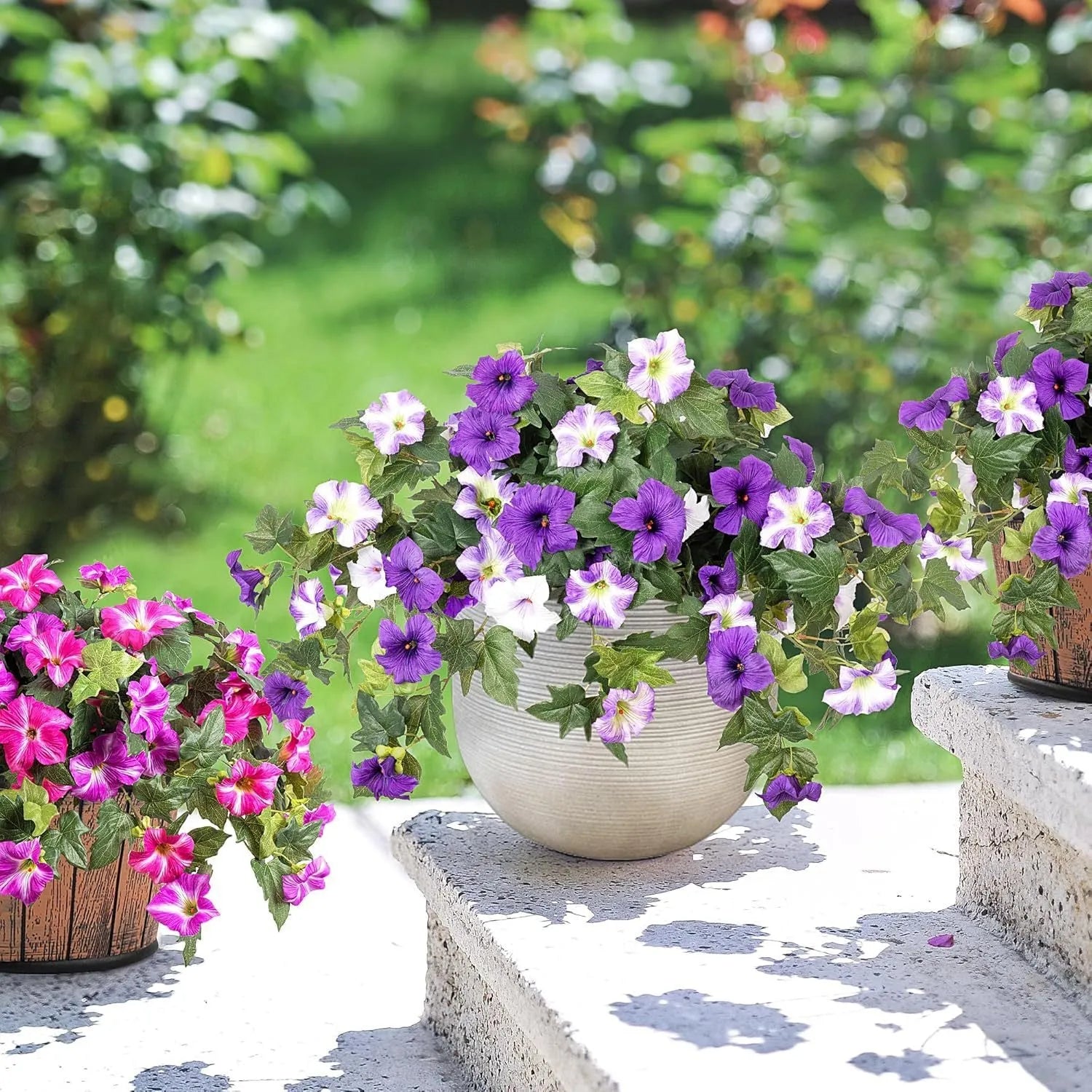 Plastic decorative flower container with 12 fork stems holding colourful artificial flowers