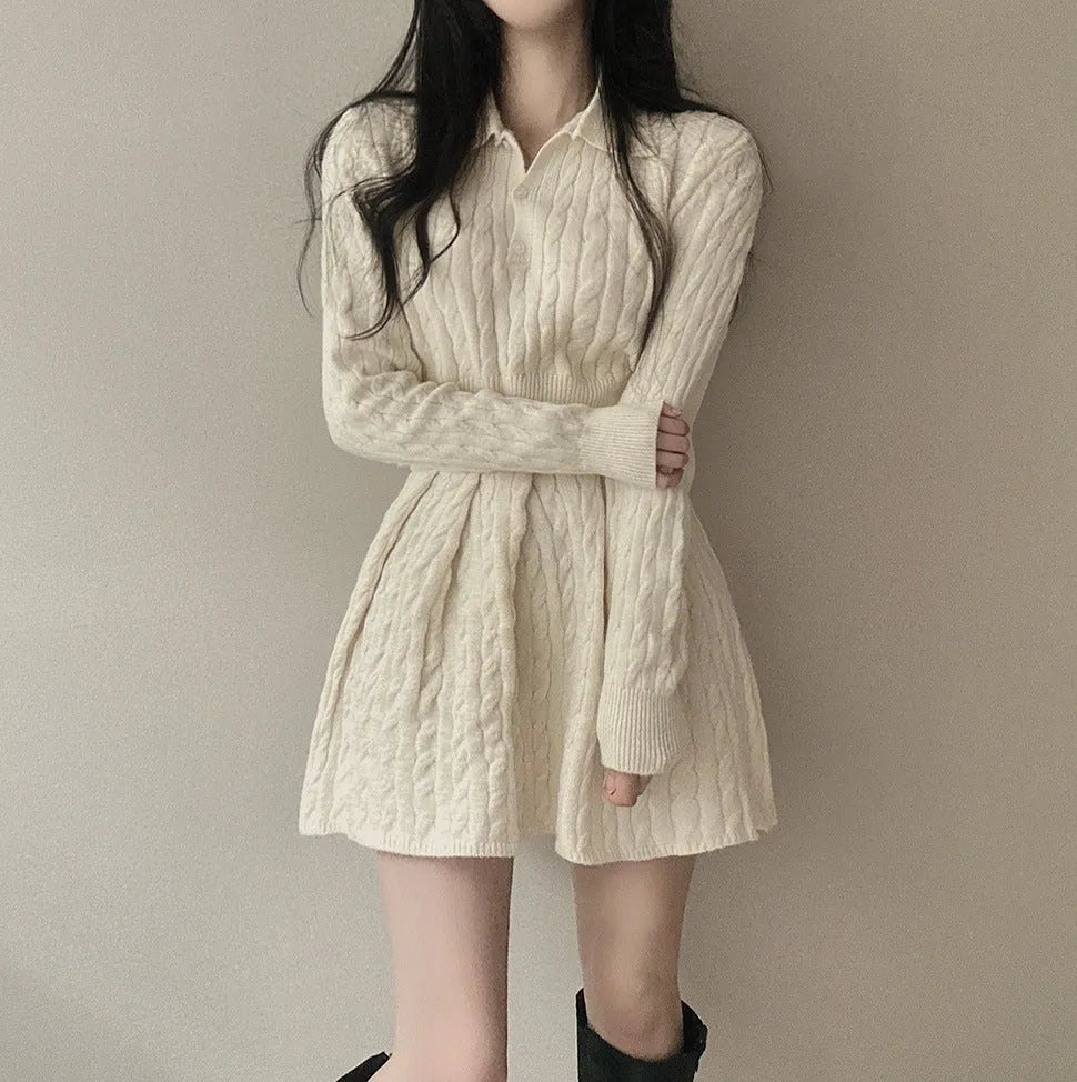 Women's knitted sweater and pleated skirt slim fit matching set in apricot with splicing design