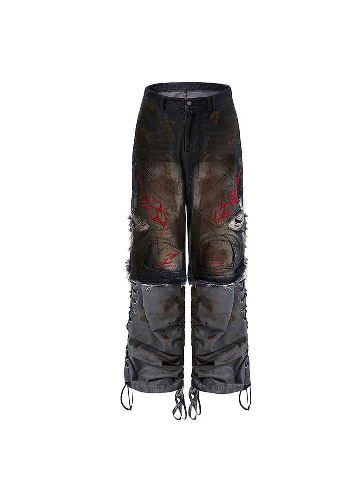 Men's retro jeans with detachable trouser legs showing wide leg styling