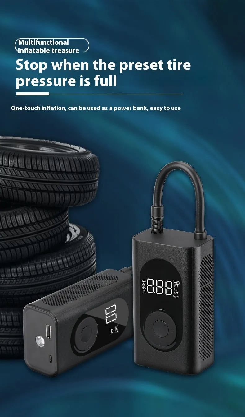 Handheld mini portable tyre pump with USB charging cable for car, motorcycle and bicycle inflation