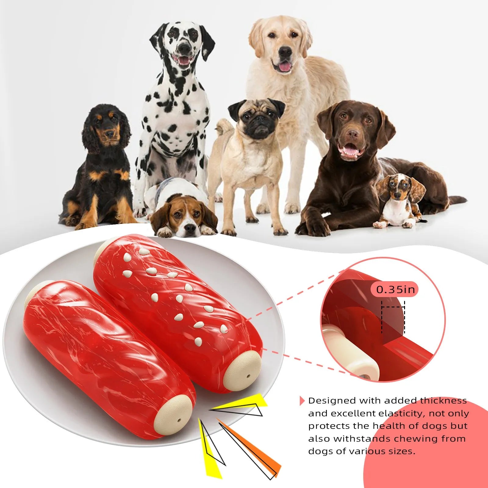 Primary colour bone-shaped dog chew toy with textured rubber cleaning surface.