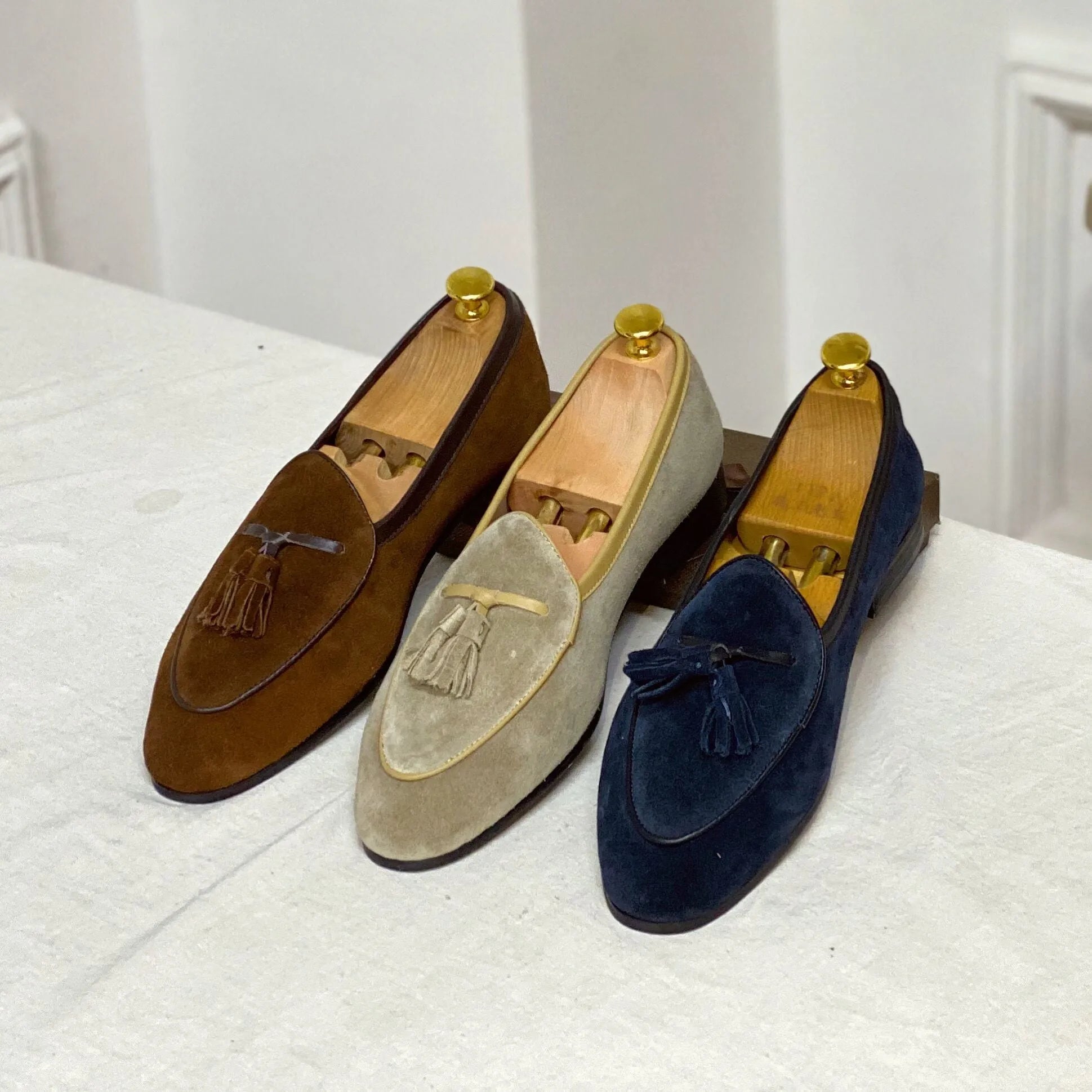 Men's dark blue suede slip-on loafers made from genuine cowhide leather lightweight design size 40