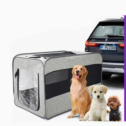 Premium soft-sided pet carrier with seatbelt straps, foldable design, and removable cushion for safe and comfortable pet travel