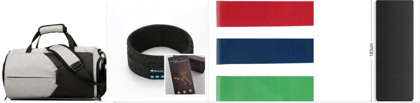 Wireless Bluetooth headband for fitness and yoga in rose red, deep blue, black, and gray