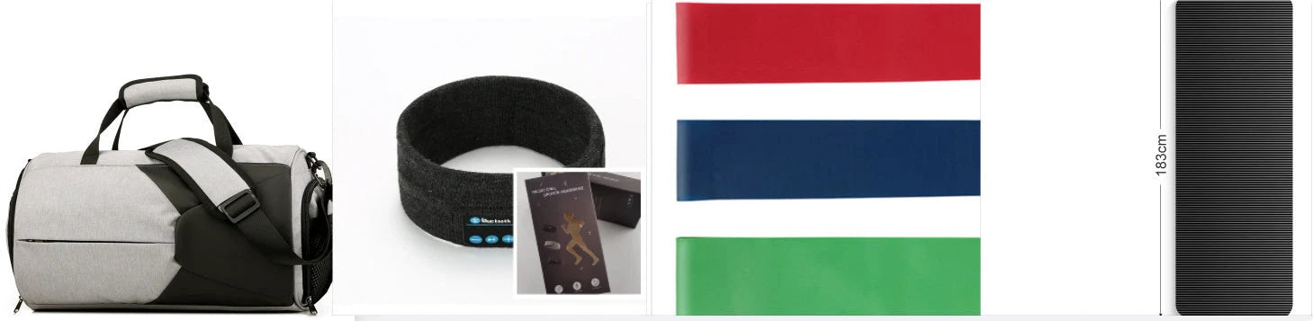 Wireless Bluetooth headband for fitness and yoga in rose red, deep blue, black, and gray