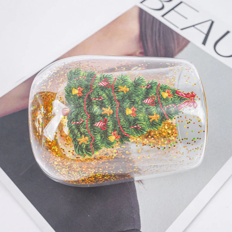 Christmas Tree Tumbler with flowing sequins and heat-resistant borosilicate glass