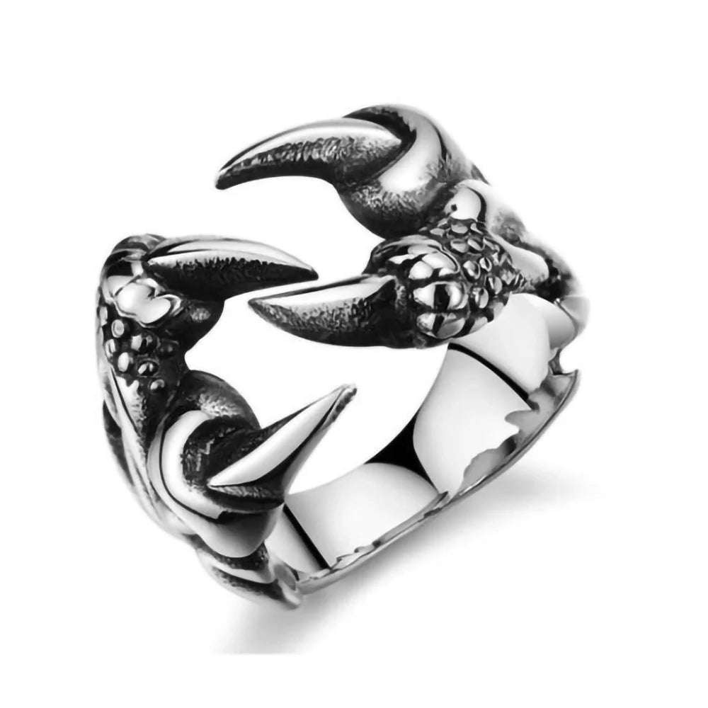 Men's open dragon claw ring in titanium steel, punk style jewellery