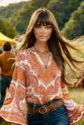 Women's bohemian retro floral t-shirt in Style1 colour option, front view, available in sizes S to 3XL