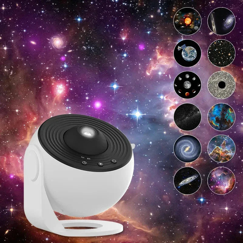 Galaxy Planetarium Projector displaying the solar system, galaxies, and nebulae on a dark room wall