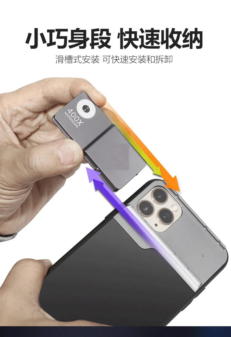 400X mobile phone microscope lens with aluminium alloy and black silver finish for iPhone compatibility