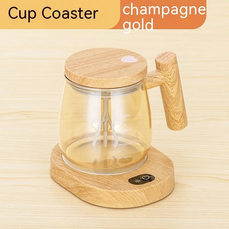 400ml automatic self-stirring coffee mug in borosilicate glass with electric mixing button.