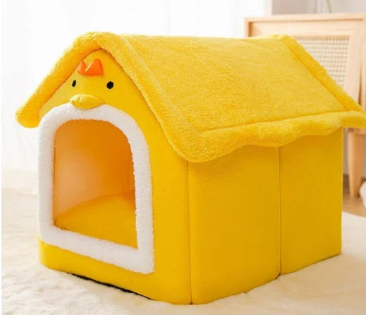 Cozy Pet Cave: Foldable plush dog house with warm removable cushion in various color options