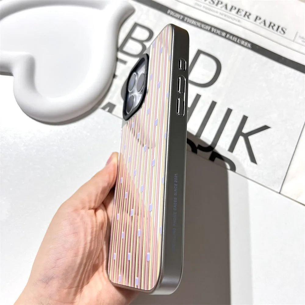 Contrast colour stripe silver edge phone case on iPhone 15 Pro Max with all-inclusive sprayed finish