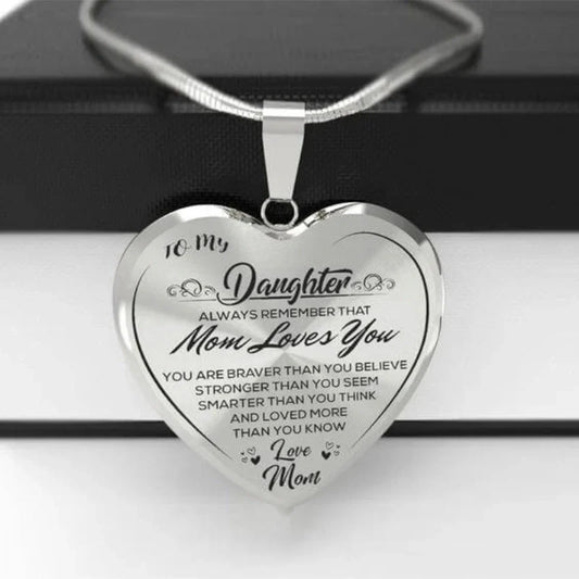 Heart-shaped epoxy necklace with inspirational message for daughters
