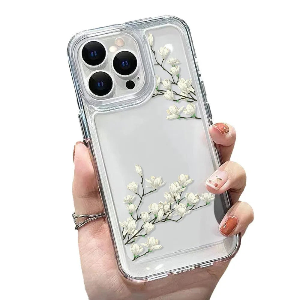 Antique flower transparent silicone phone case with carved floral design for iPhone