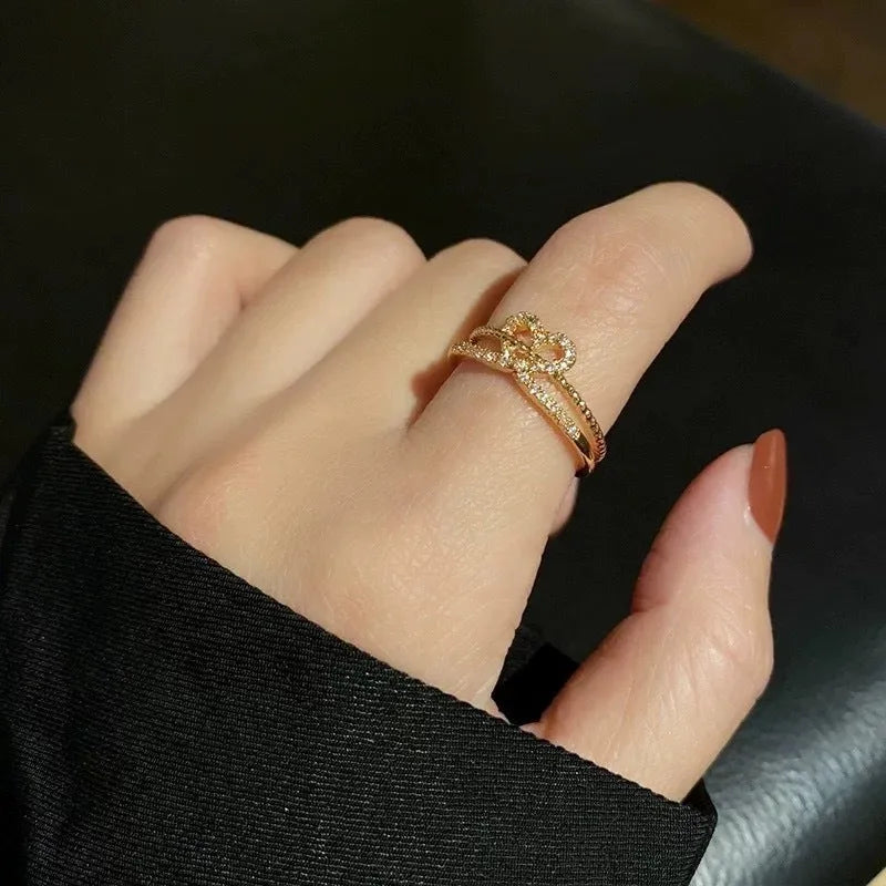 Love ring for women in copper electroplated finish, geometric shape, Korean style, gold colour