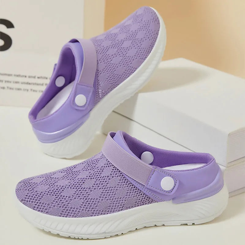 Women's breathable mesh slip-on sandals with round toe and PVC sole in multiple colours
