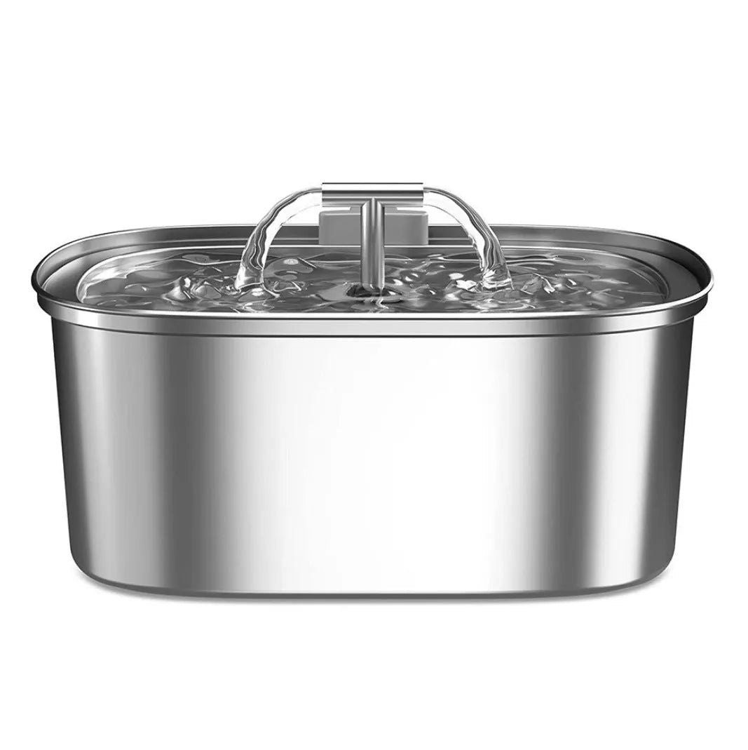 Stainless steel round pet water dispenser with 4 litre capacity and multiple outlet configuration options