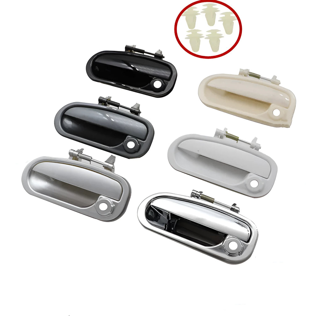 Unpainted perforated outside car door handle with nylon buckle set for left or right position