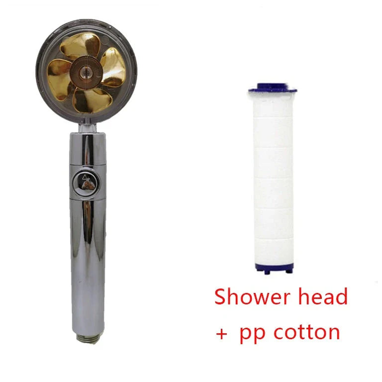 High-Pressure Rainfall Shower Head with 360-Degree Rotation and Built-In Fan for Relaxing Bathing Experience