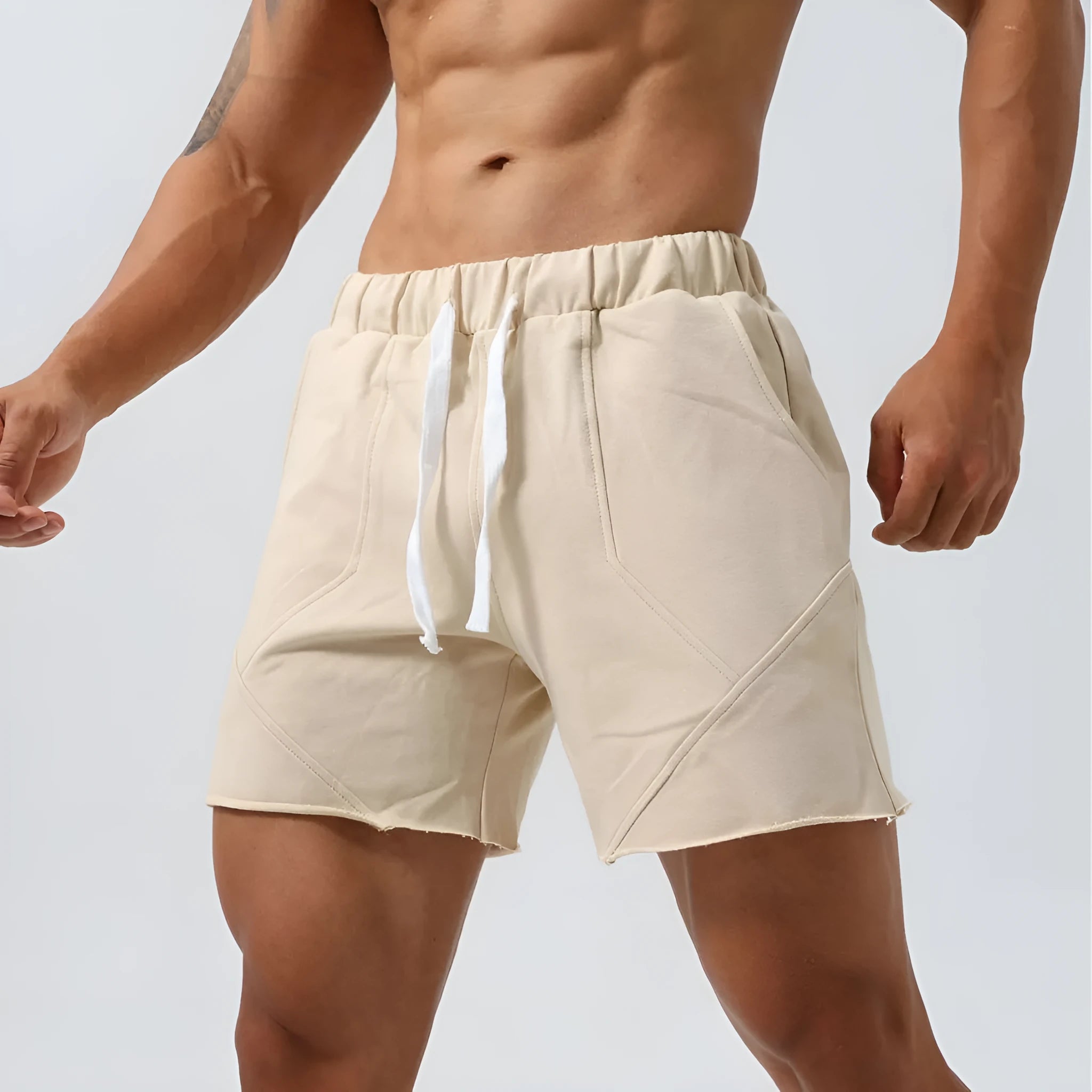 Solid colour cotton running shorts for summer outdoor sport, moisture wicking, elastic waist