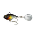 7.5g metal fishing lure with a spinning sequin in a gold colour pattern.
