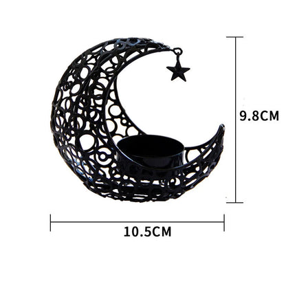 Crescent moon star metal candle holder in black or gold for elegant home decor