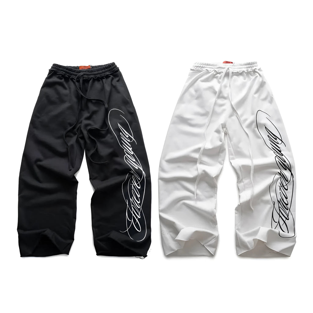 Design printing men's smart trousers in black, loose fit, mid-waist polyester casual trousers
