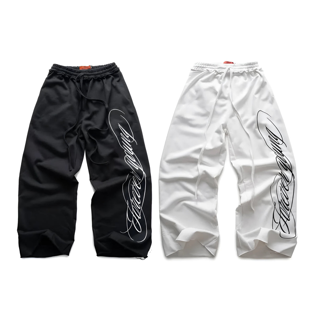 Design printing men's smart trousers in black, loose fit, mid-waist polyester casual trousers
