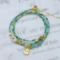 Turquoise beaded bracelet with three-ring pull-out adjustable closure