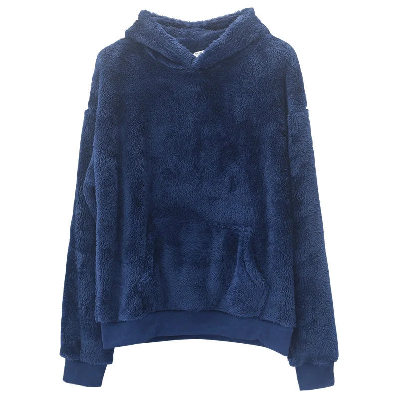 Men's double-sided velvet hooded sweater with pockets in various colours