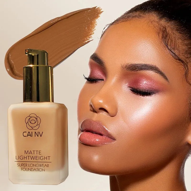 Wheat colour liquid foundation bottle with black leather blend agent for mixed skin types