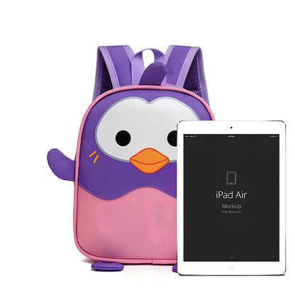 Yellow penguin design on small children's polyester backpack with zipper pocket, capacity under 20L