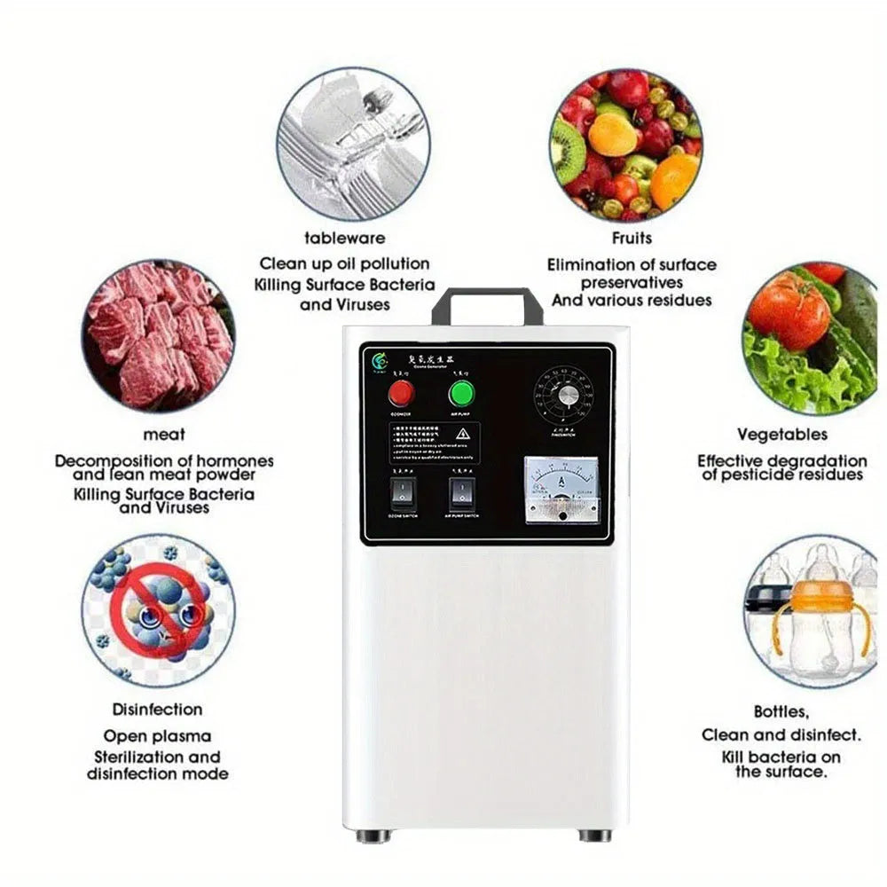 Fruit and vegetable ozone treatment machine in stainless steel or white plastic with 20g/h output.
