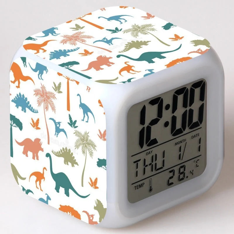 LED Cartoon Alarm Clock with voice control and digital display in various colors