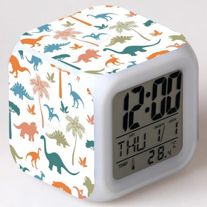 LED Cartoon Alarm Clock with voice control and digital display in various colors