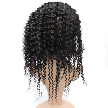 Brazilian real hair wig with 22-inch length in natural black colour, showing celebrity-style design and straight bang option
