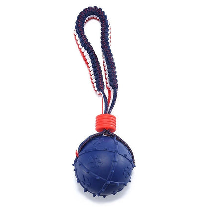 Interactive dog toy ball with rope for teeth cleaning and training in various colors