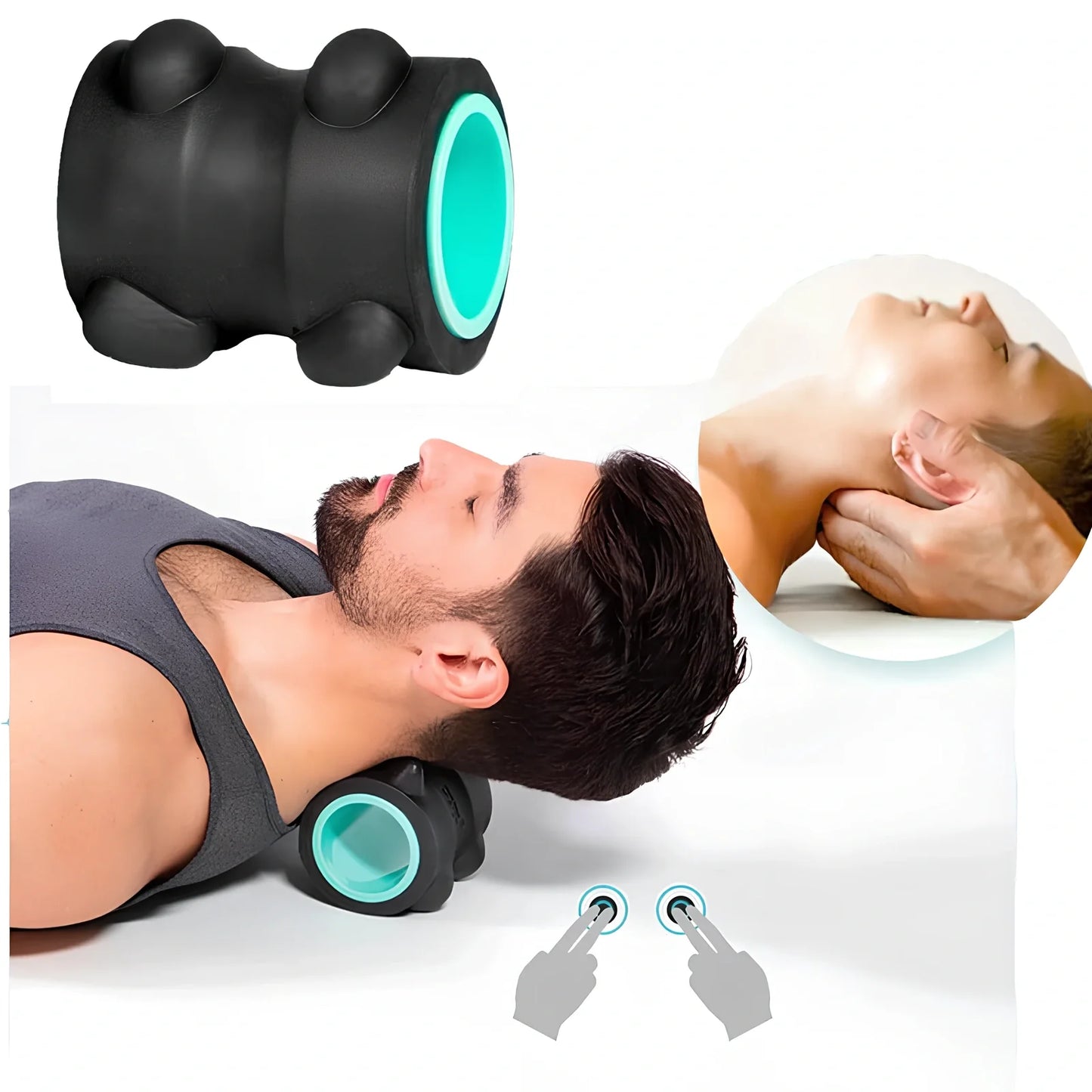 Black YBS cervical massager, 12.5 cm x 11.1 cm, PU and ABS for neck thumb pressure relief