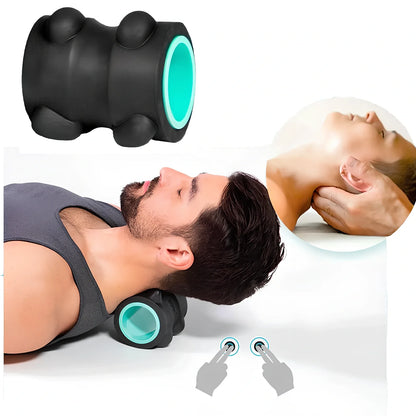 Black YBS cervical massager, 12.5 cm x 11.1 cm, PU and ABS for neck thumb pressure relief