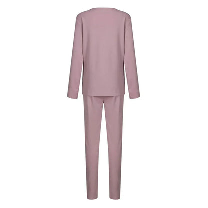 Cozy and stylish two-piece loungewear set with a cotton-blend sweatshirt top and matching drawstring pants