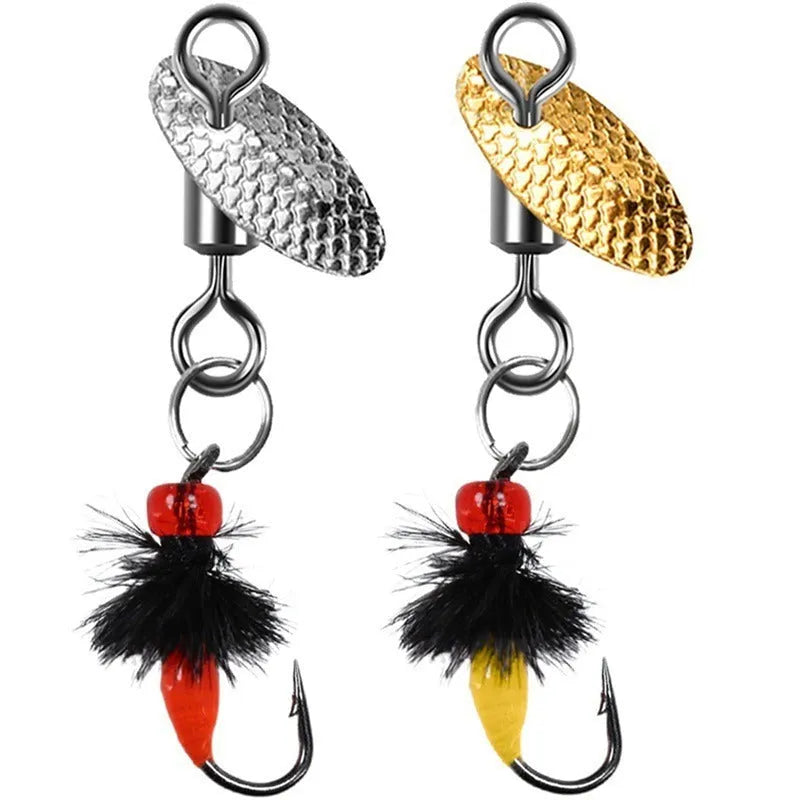 Five bionic poisonous mosquito and fly fishing hooks with multicolour patterns and sequins