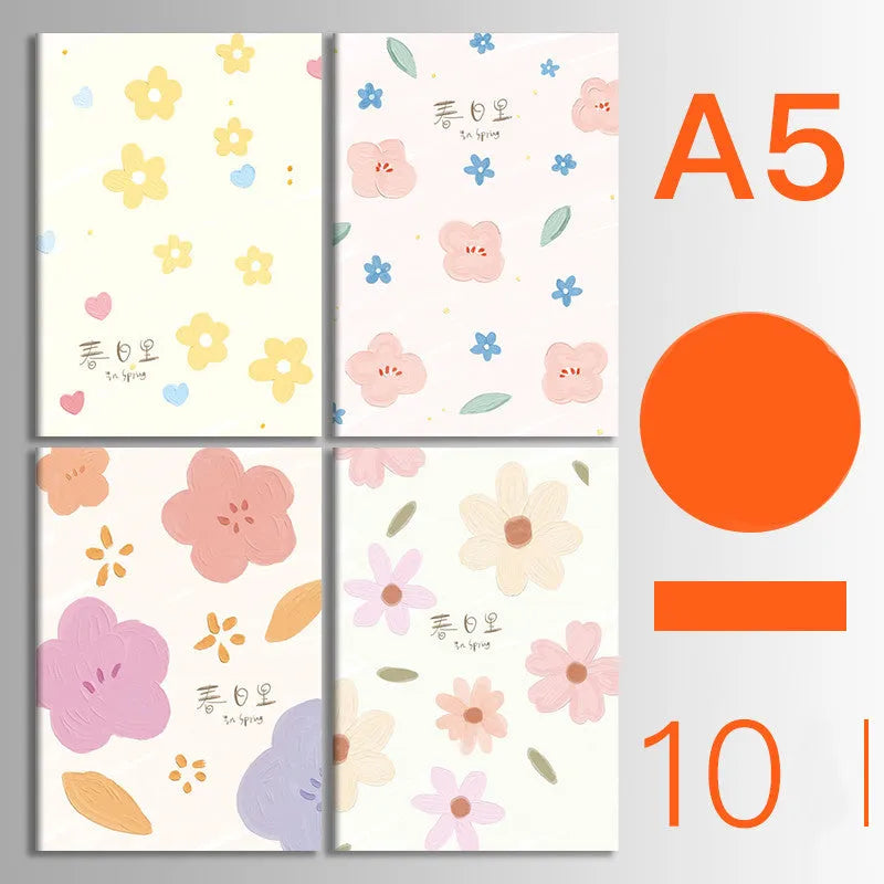 Set of 10 thread-bound A5 notebooks with kraft paper covers showing bear and sakura designs