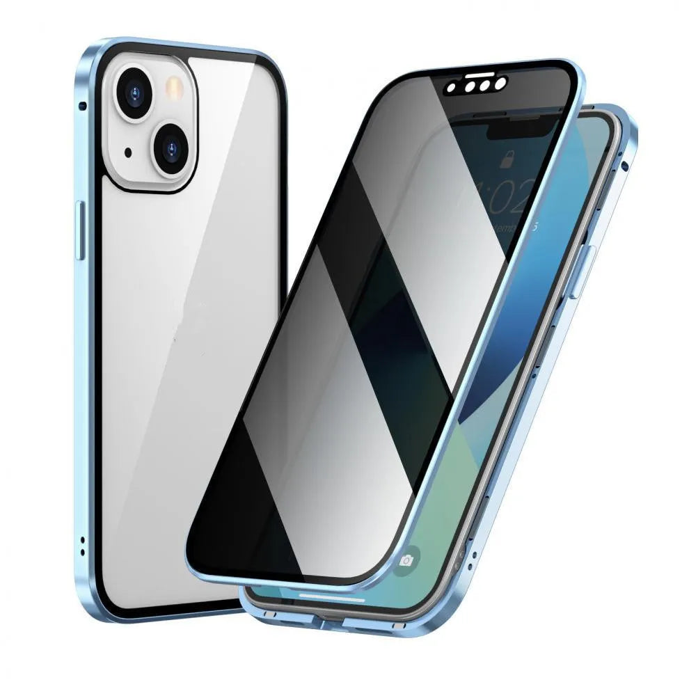 Black metal privacy phone case for iPhone with double-sided shielding frame