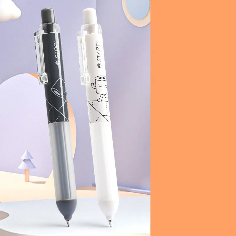 Black and white 0.5mm mechanical pencils with a soft grip section and push-button top.