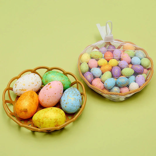 Colorful DIY Easter egg decorations in various puzzle-style designs, perfect for hanging on trees or in Easter baskets