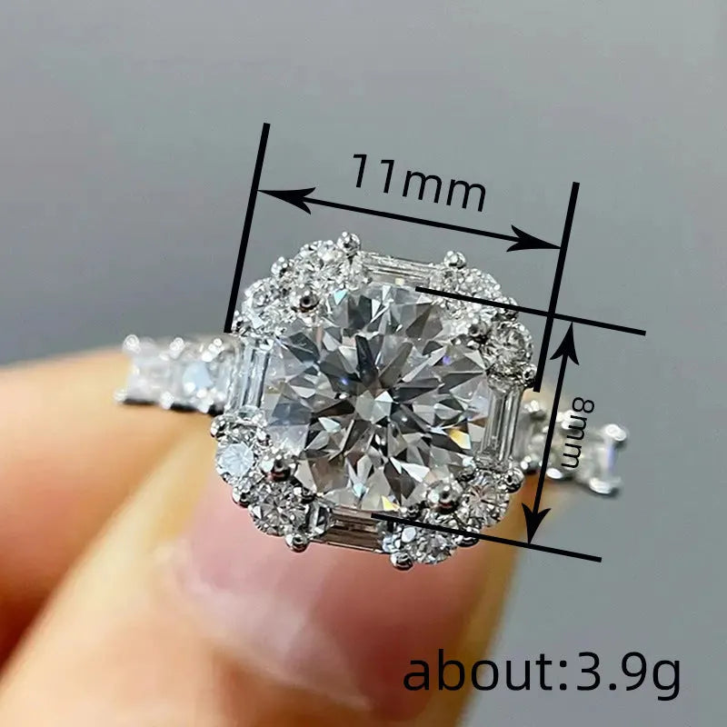 Women's copper ring with micro-paved zirconia stones, white gold colour (A094), geometric shape, size 6 to 10